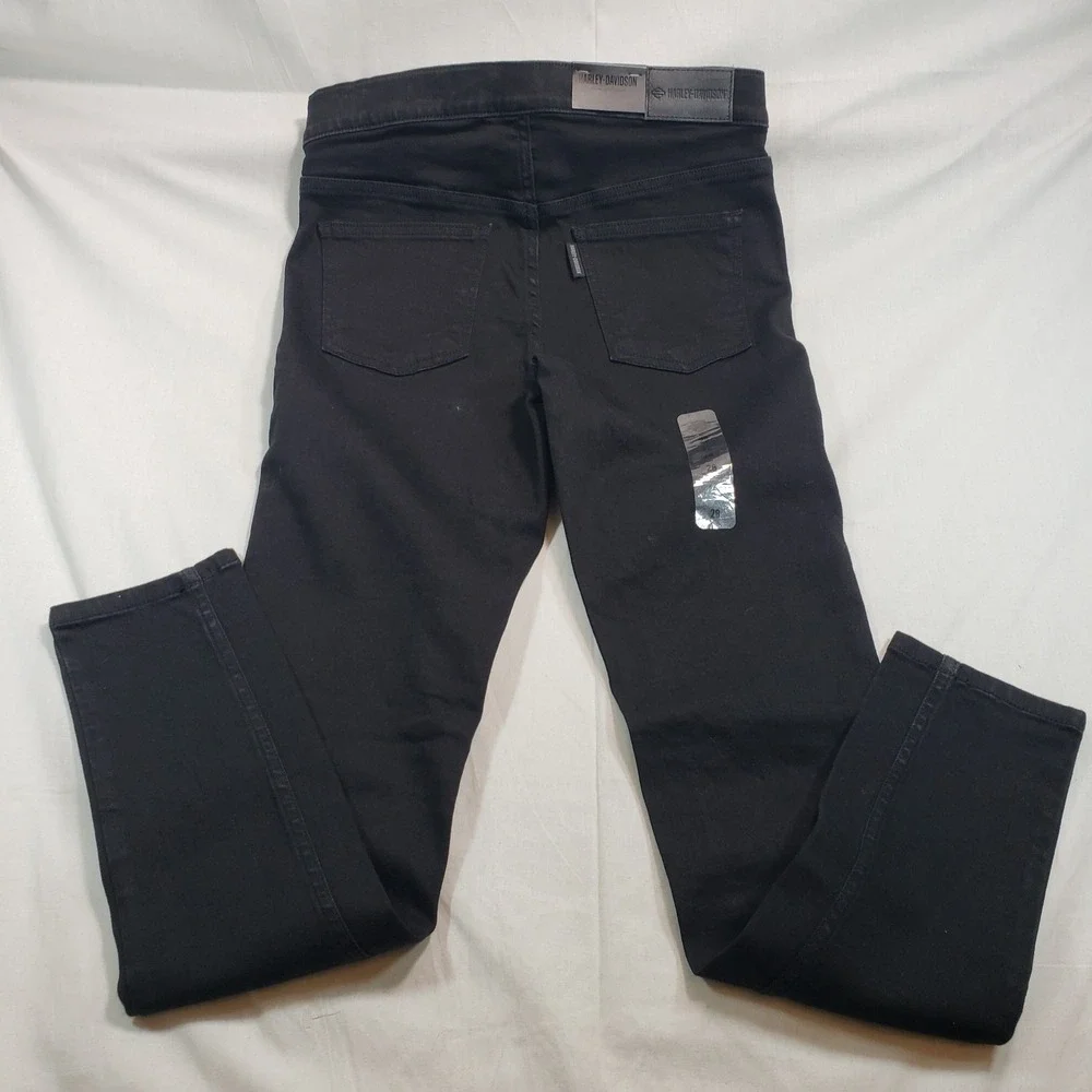 Harley Davidson Womens Skinny Pull On Jeans Black High Rise Size 28 Denim - Picture 8 of 9